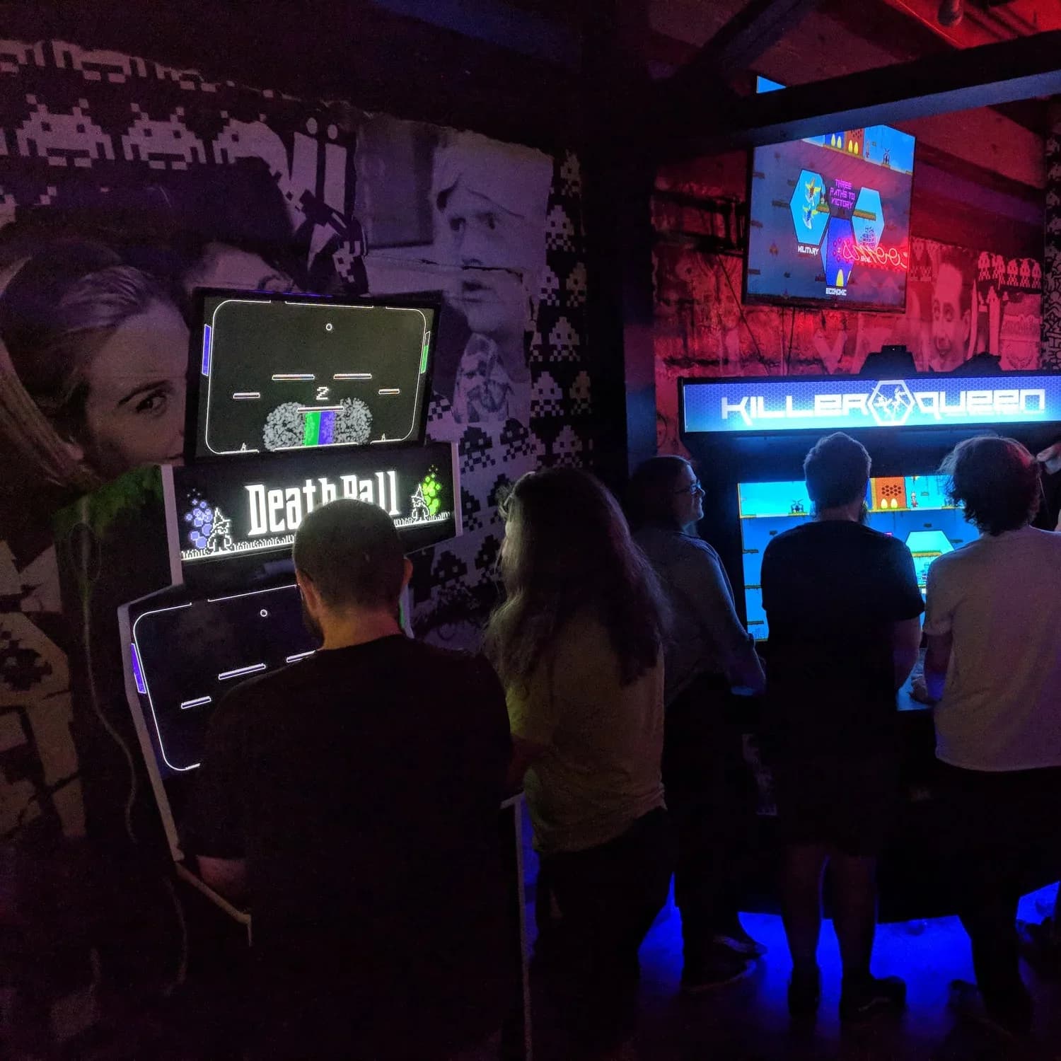 A crowd around a DeathBall cab at Brewcade